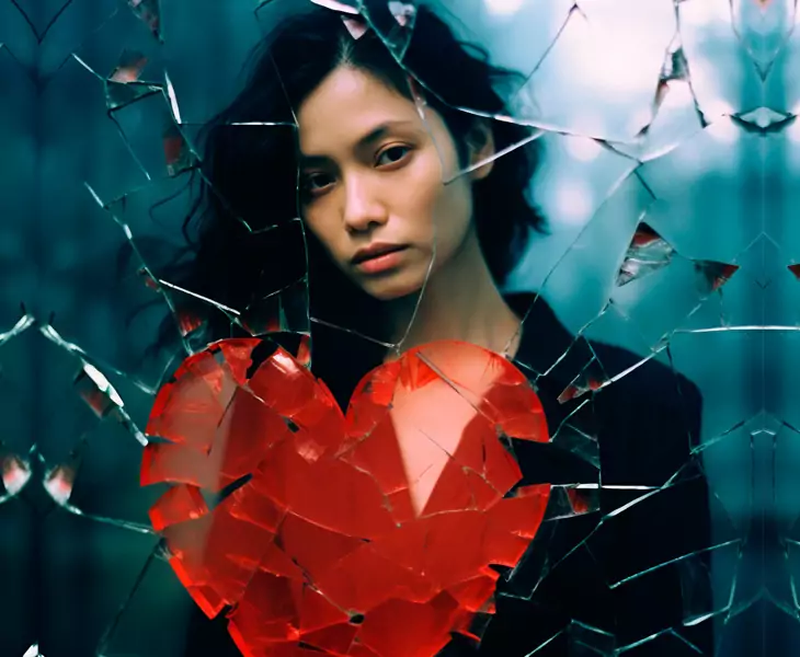 Broken mirror reflecting a fragmented heart